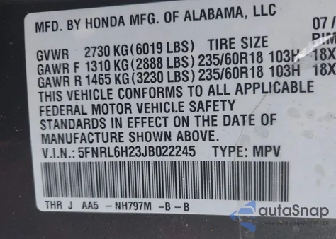 2018 Honda Odyssey Lx z USA, uszkodzony, nr VIN 5FNRL6H23JB022245